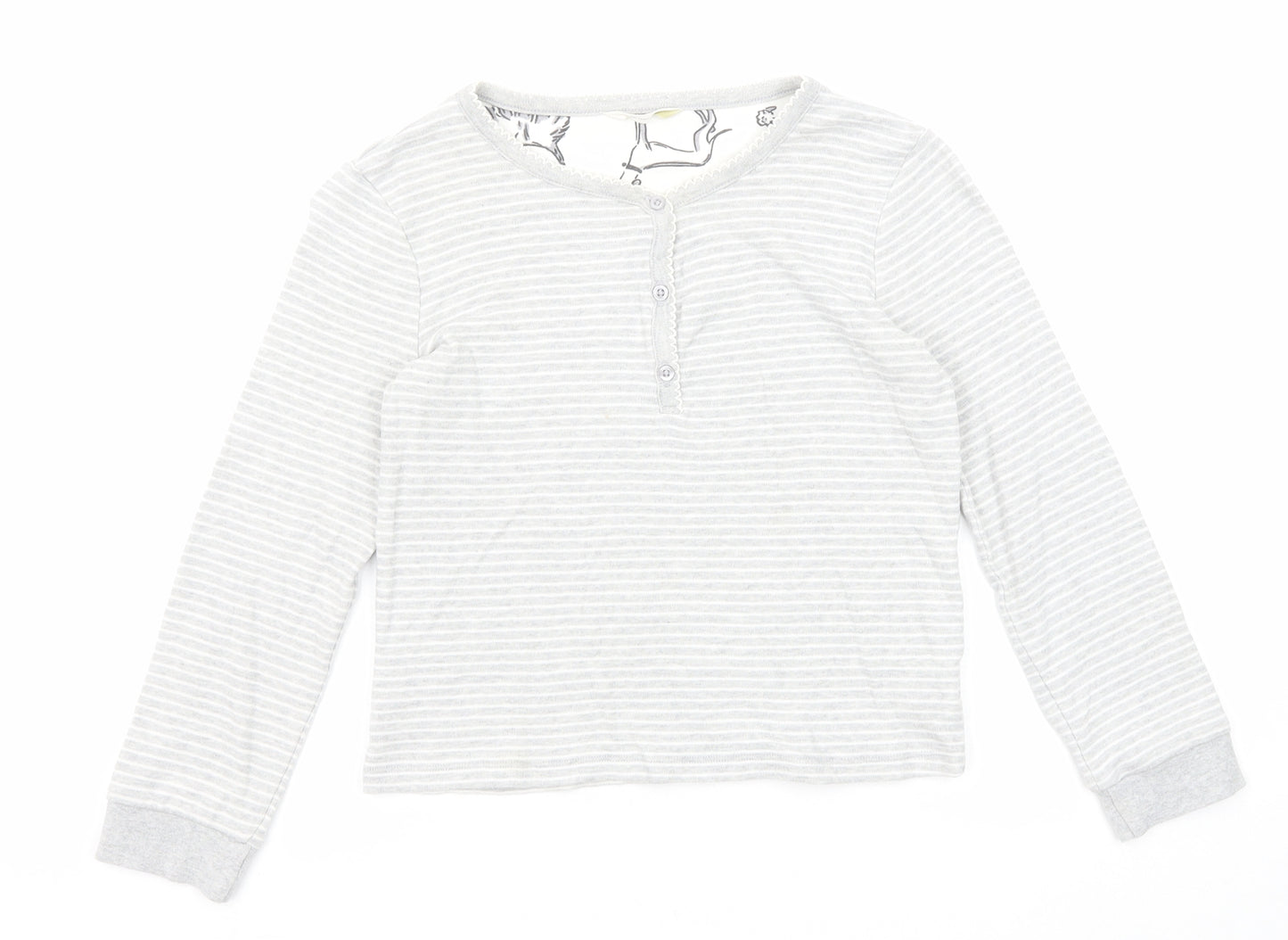 John Lewis Girls Grey Round Neck Striped Cotton Pullover Jumper Size 9 Years Button