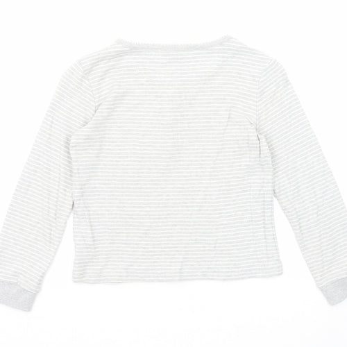 John Lewis Girls Grey Round Neck Striped Cotton Pullover Jumper Size 9 Years Button
