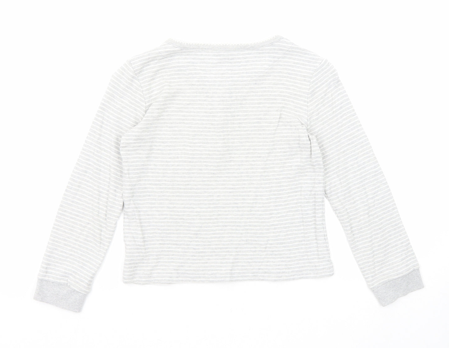 John Lewis Girls Grey Round Neck Striped Cotton Pullover Jumper Size 9 Years Button