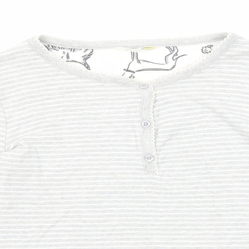 John Lewis Girls Grey Round Neck Striped Cotton Pullover Jumper Size 9 Years Button