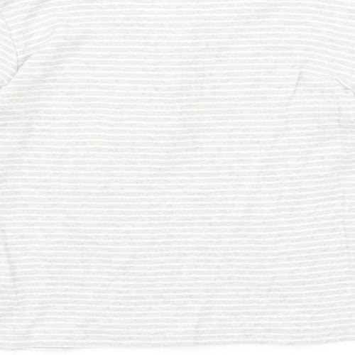John Lewis Girls Grey Round Neck Striped Cotton Pullover Jumper Size 9 Years Button