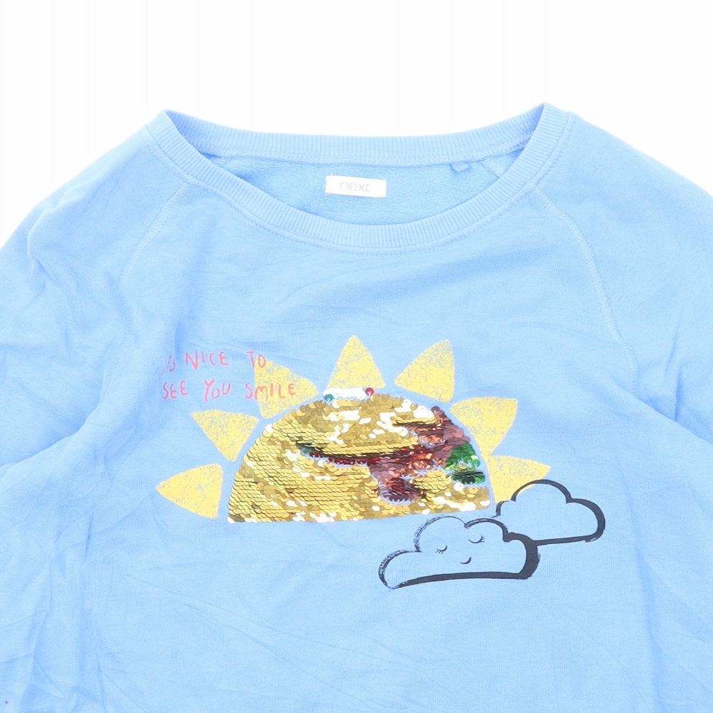 NEXT Girls Blue Cotton Pullover Sweatshirt Size 12 Years Pullover - It's Nice To See You Smile