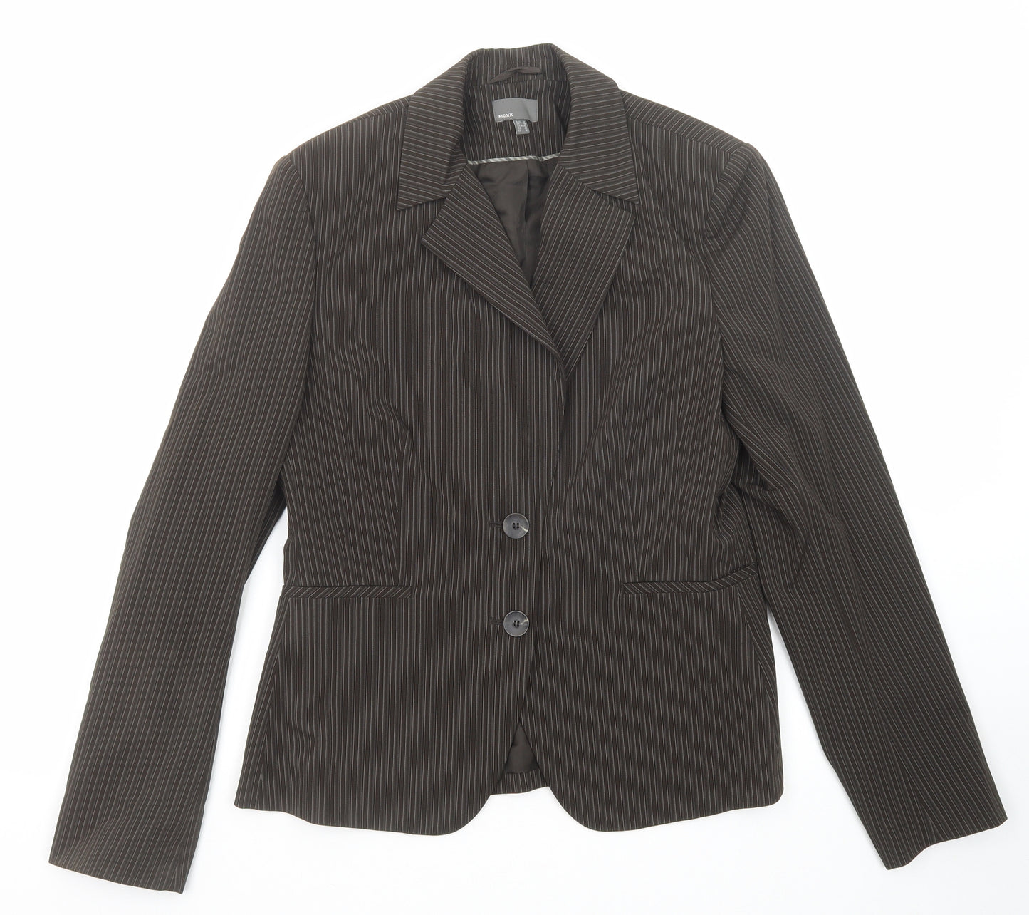 Mexx Womens Brown Striped Polyester Jacket Suit Jacket Size 16