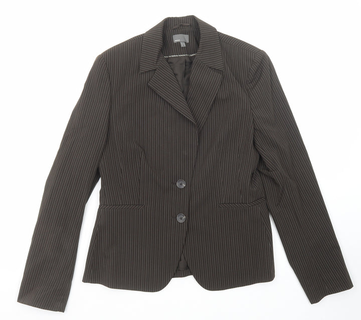 Mexx Womens Brown Striped Polyester Jacket Suit Jacket Size 16