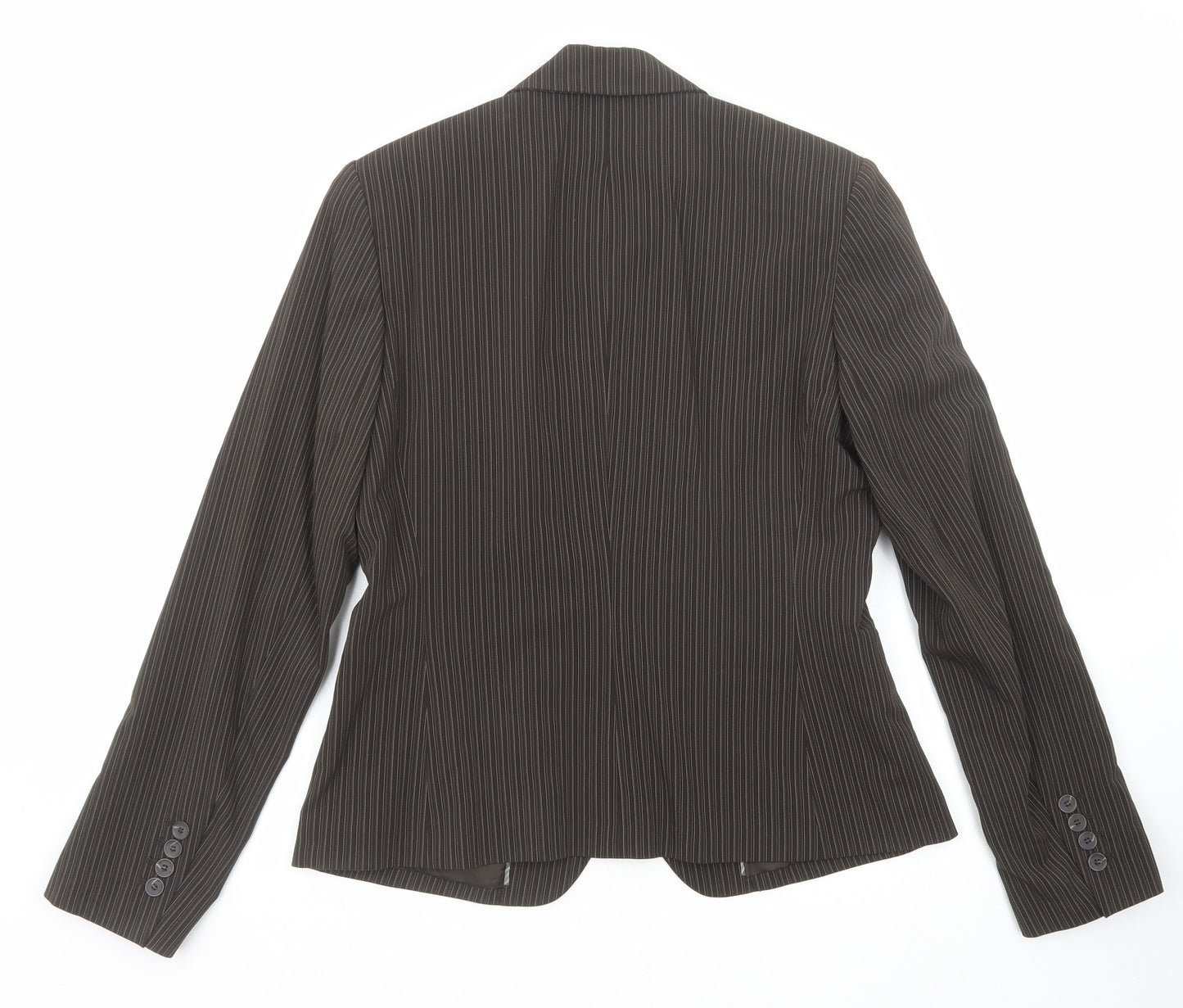 Mexx Womens Brown Striped Polyester Jacket Suit Jacket Size 16