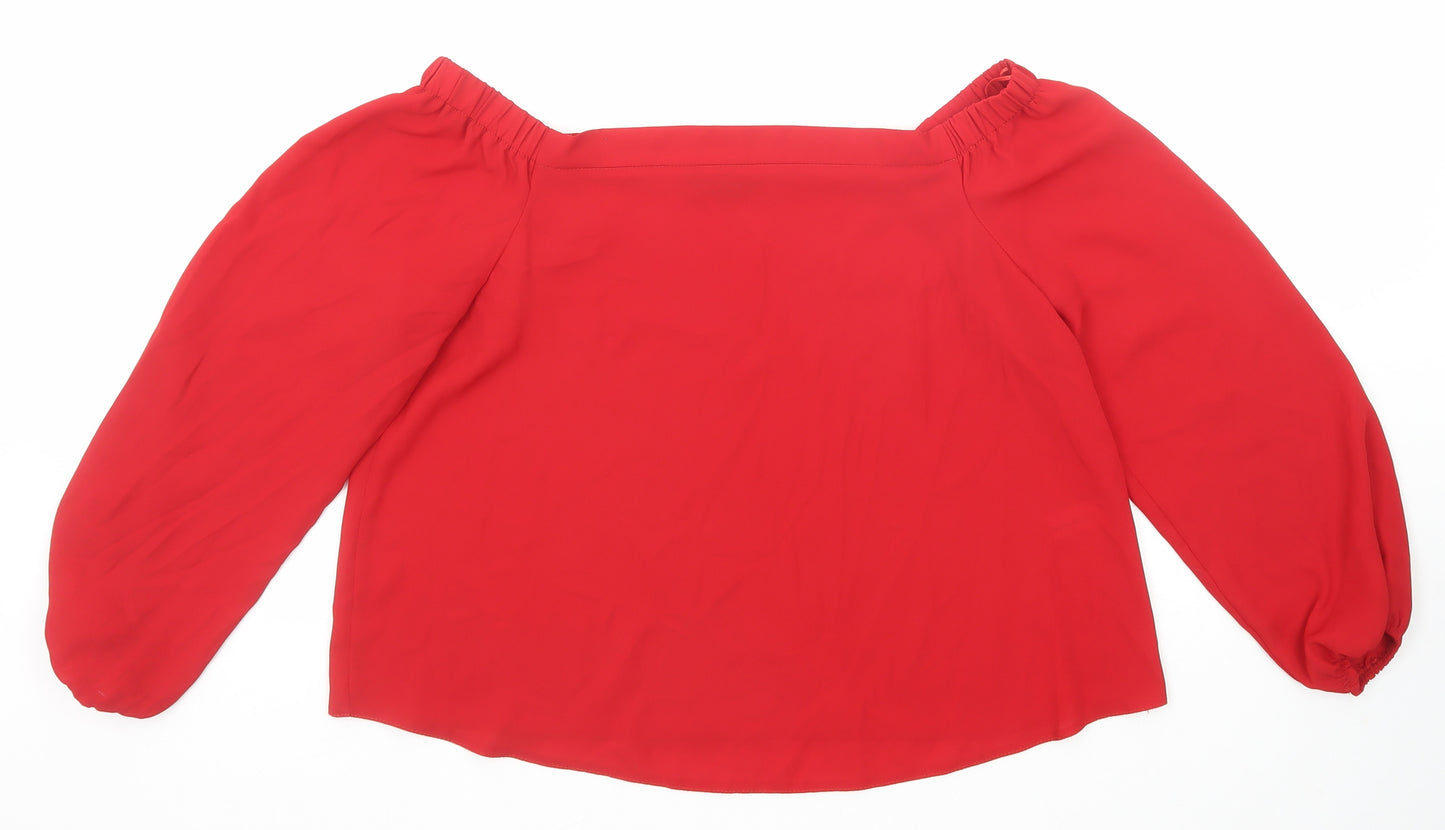 Select Womens Red Polyester Basic Blouse Size 12 Boat Neck