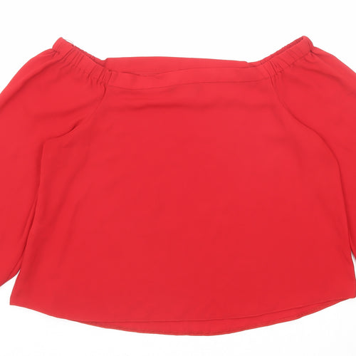 Select Womens Red Polyester Basic Blouse Size 12 Boat Neck