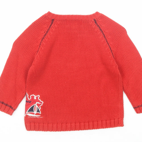 Anne Ar Breiz Boys Red Round Neck Cotton Pullover Jumper Size 4 Years Button