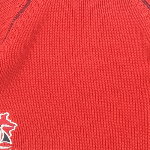 Anne Ar Breiz Boys Red Round Neck Cotton Pullover Jumper Size 4 Years Button