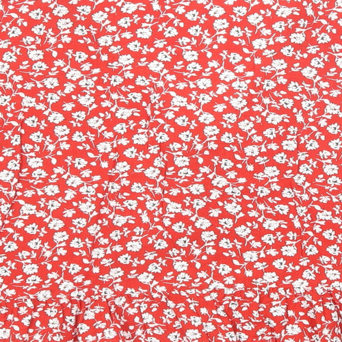 New Look Womens Red Floral Viscose Basic Button-Up Size 16 V-Neck