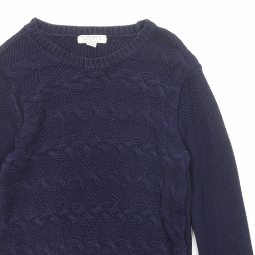 FOREVER 21 Womens Blue Round Neck Cotton Pullover Jumper Size M
