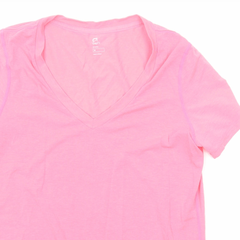 Gap Womens Pink Polyester Basic T-Shirt Size M V-Neck Pullover