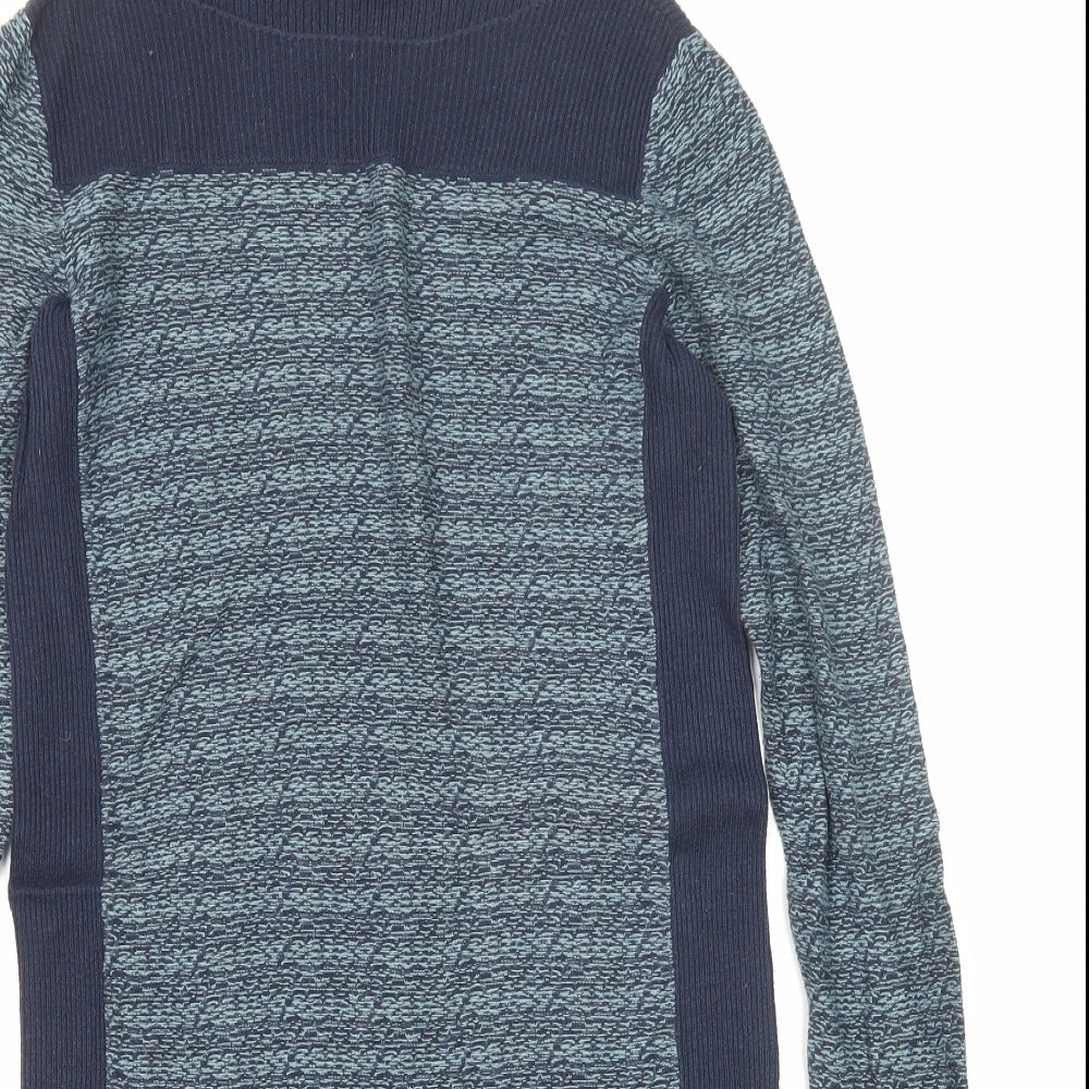 Calvin Klein Womens Blue Geometric Acrylic Kaftan Size S Round Neck Pullover