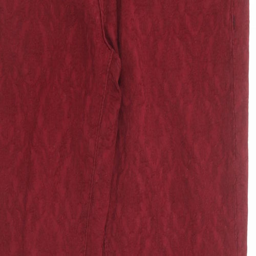 Zara Womens Red Geometric Cotton Trousers Size 8 Regular Zip