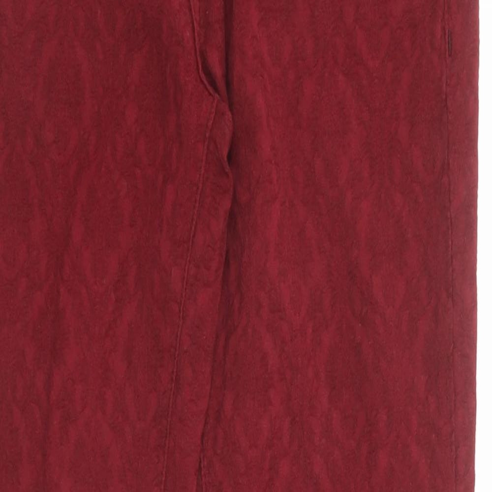 Zara Womens Red Geometric Cotton Trousers Size 8 Regular Zip