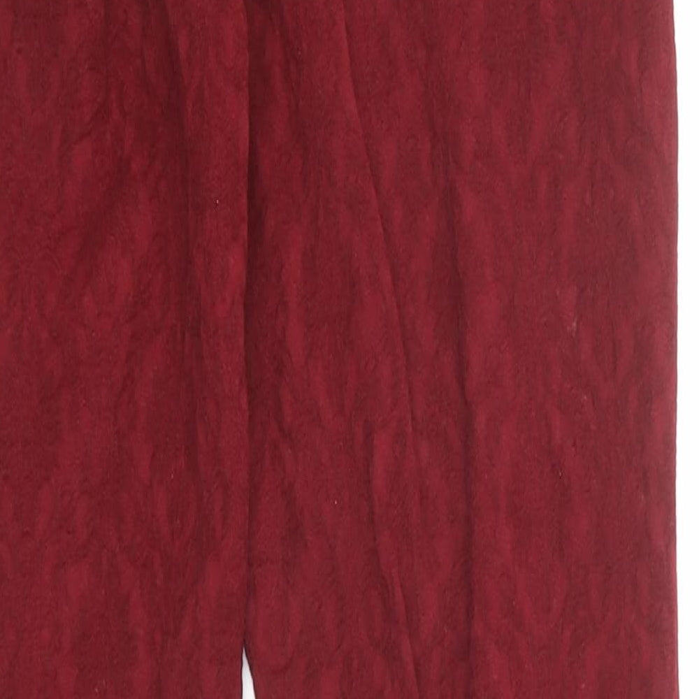 Zara Womens Red Geometric Cotton Trousers Size 8 Regular Zip