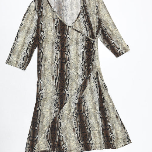 Kirsten Womens Brown Animal Print Polyester Trapeze & Swing Size 12 V-Neck Pullover - Snakeskin Pattern