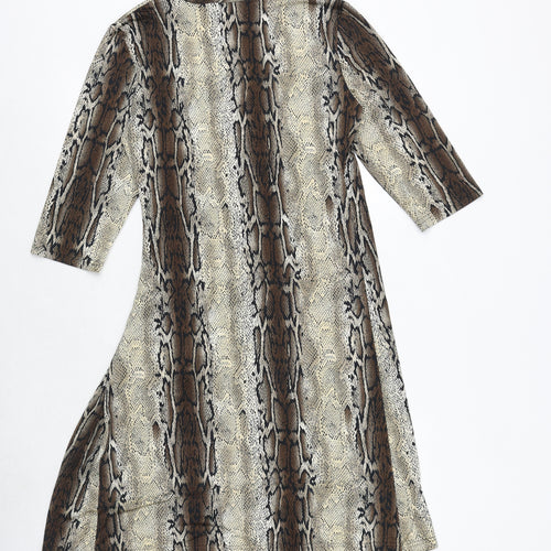 Kirsten Womens Brown Animal Print Polyester Trapeze & Swing Size 12 V-Neck Pullover - Snakeskin Pattern