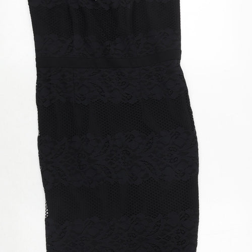 Very Womens Black Polyamide Slip Dress Size 10 V-Neck Zip