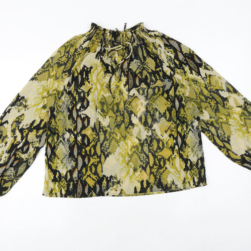 Marks and Spencer Womens Yellow Animal Print Polyester Basic Blouse Size 8 High Neck - Snakeskin Pattern