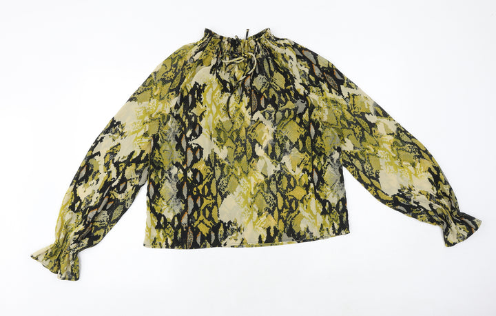 Marks and Spencer Womens Yellow Animal Print Polyester Basic Blouse Size 8 High Neck - Snakeskin Pattern