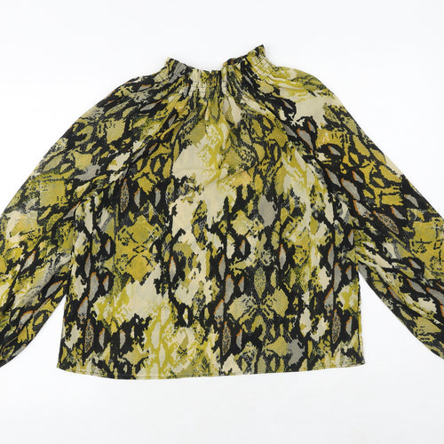 Marks and Spencer Womens Yellow Animal Print Polyester Basic Blouse Size 8 High Neck - Snakeskin Pattern