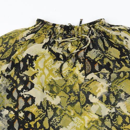 Marks and Spencer Womens Yellow Animal Print Polyester Basic Blouse Size 8 High Neck - Snakeskin Pattern