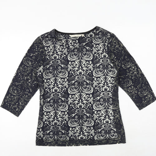 Epilogue Womens Blue Geometric Viscose Basic T-Shirt Size 10 Round Neck