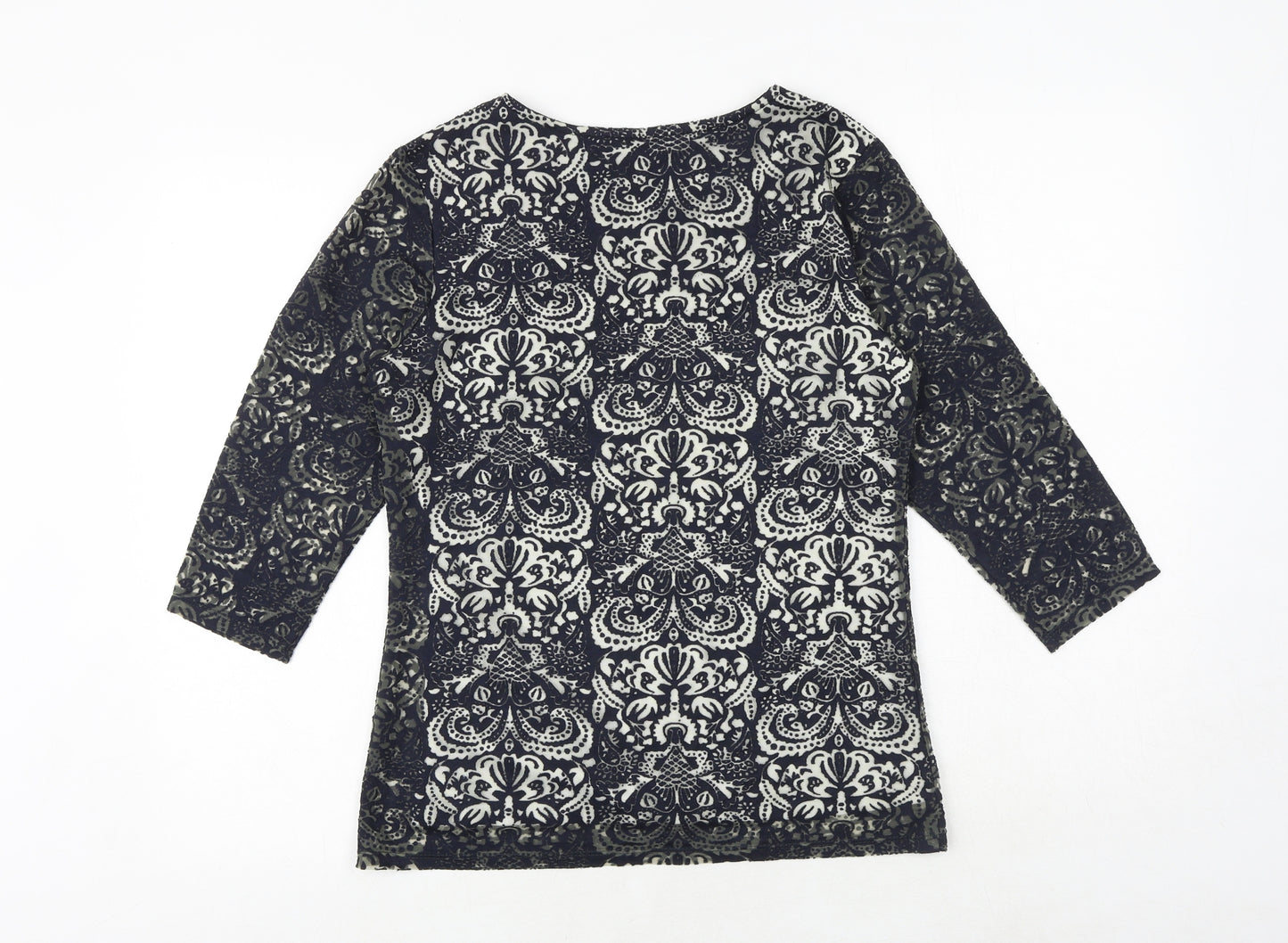 Epilogue Womens Blue Geometric Viscose Basic T-Shirt Size 10 Round Neck