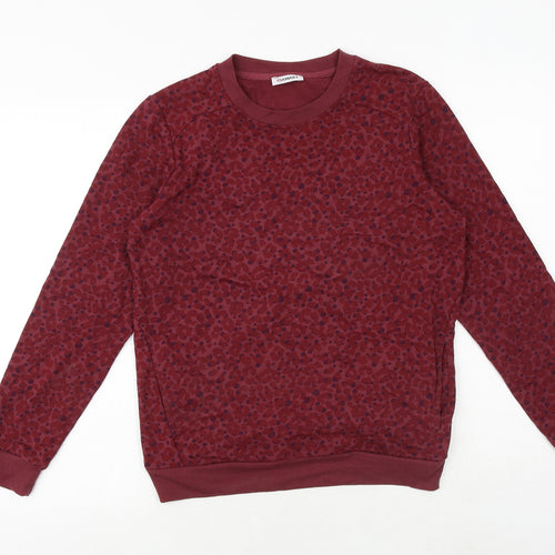 Damart Womens Red Geometric Cotton Pullover Sweatshirt Size 10 Pullover - Size 10-12