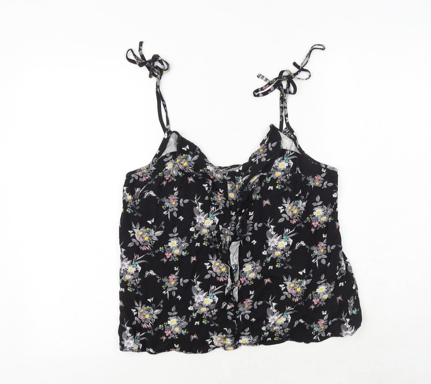 Oasis Womens Black Floral Viscose Cropped Tank Size 12 V-Neck