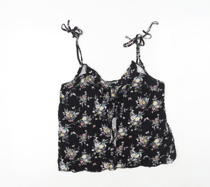 Oasis Womens Black Floral Viscose Cropped Tank Size 12 V-Neck