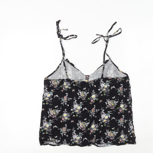 Oasis Womens Black Floral Viscose Cropped Tank Size 12 V-Neck