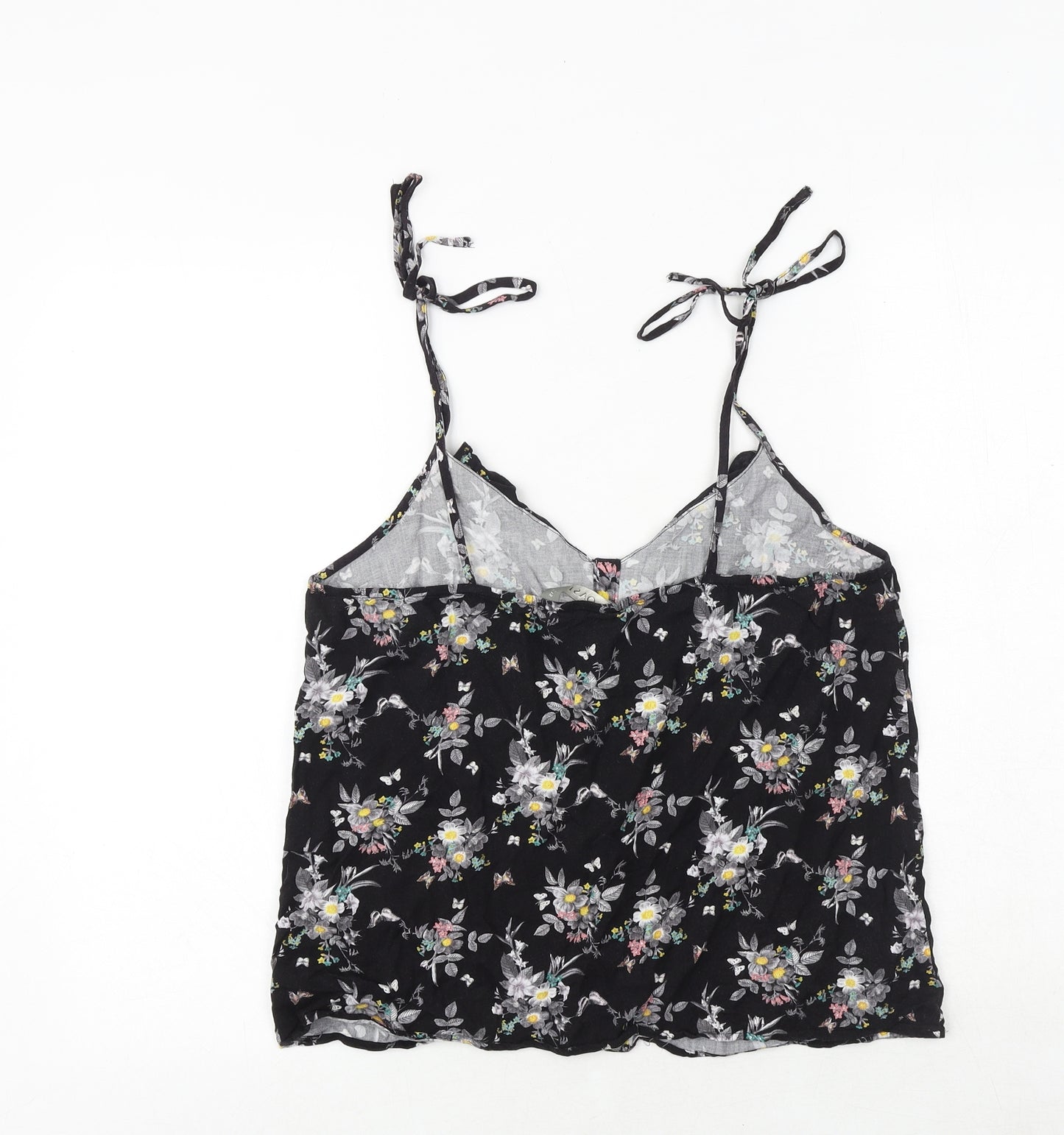 Oasis Womens Black Floral Viscose Cropped Tank Size 12 V-Neck