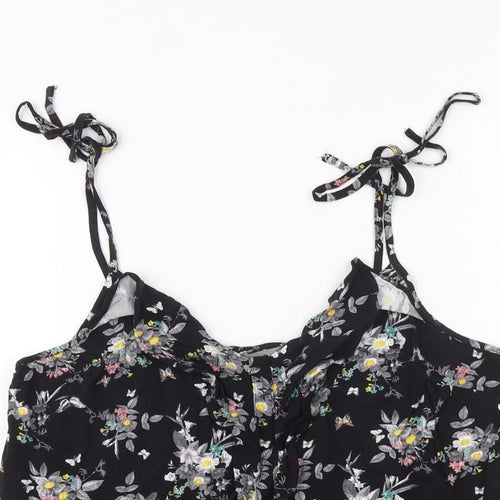 Oasis Womens Black Floral Viscose Cropped Tank Size 12 V-Neck
