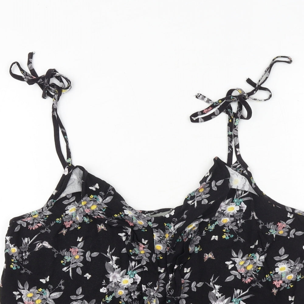 Oasis Womens Black Floral Viscose Cropped Tank Size 12 V-Neck