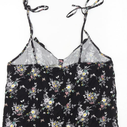 Oasis Womens Black Floral Viscose Cropped Tank Size 12 V-Neck
