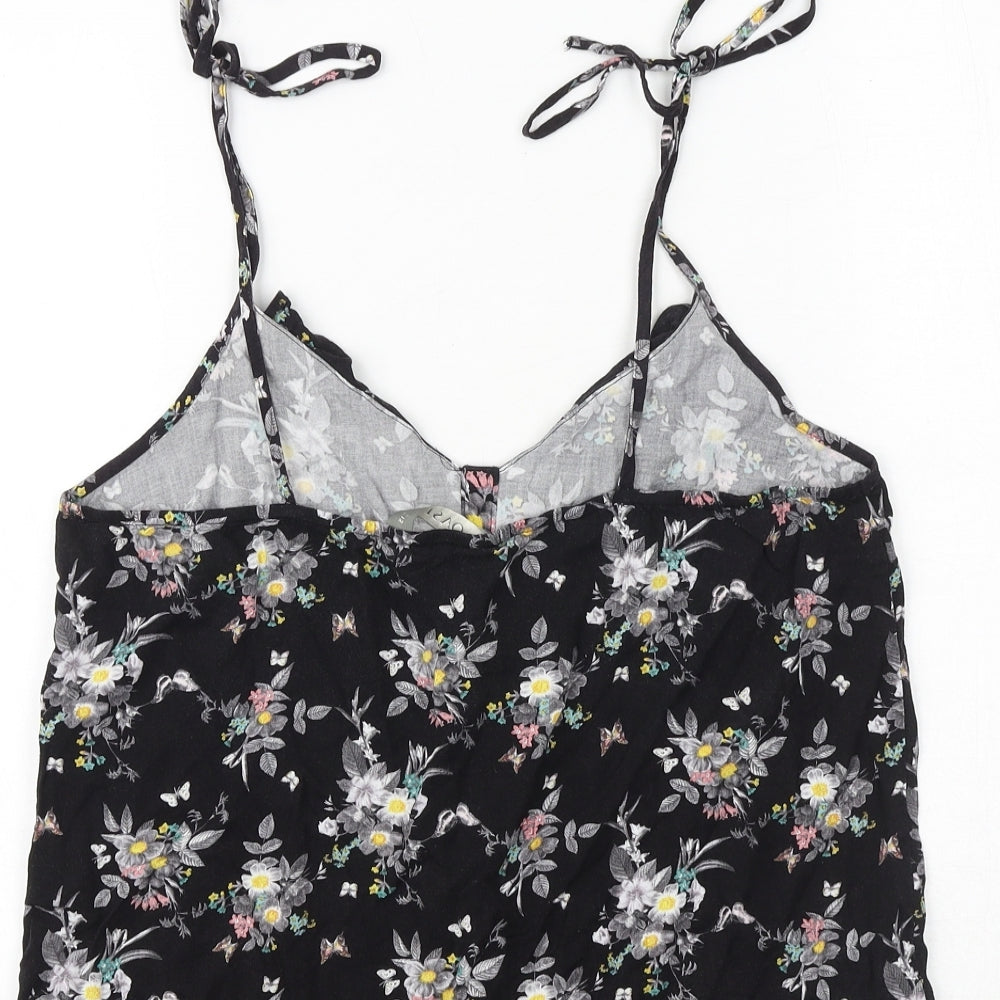 Oasis Womens Black Floral Viscose Cropped Tank Size 12 V-Neck