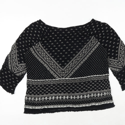 New Look Womens Black Geometric Viscose Basic Blouse Size 10 Round Neck