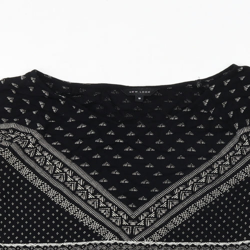 New Look Womens Black Geometric Viscose Basic Blouse Size 10 Round Neck