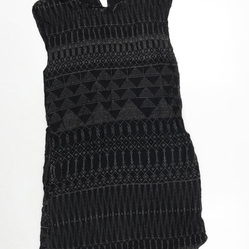 H&M Womens Black Geometric Viscose A-Line Size 6 Round Neck Pullover