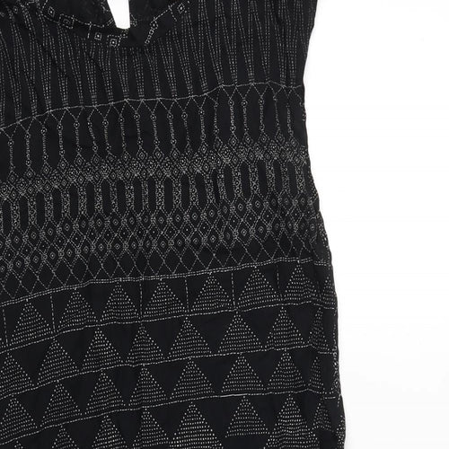 H&M Womens Black Geometric Viscose A-Line Size 6 Round Neck Pullover
