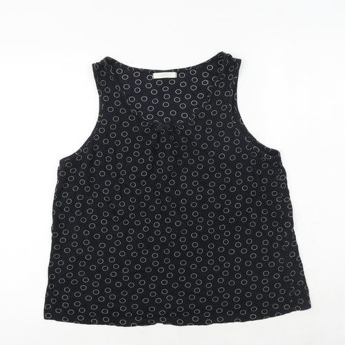Marks and Spencer Womens Black Geometric 100% Cotton Basic Tank Size 16 Round Neck