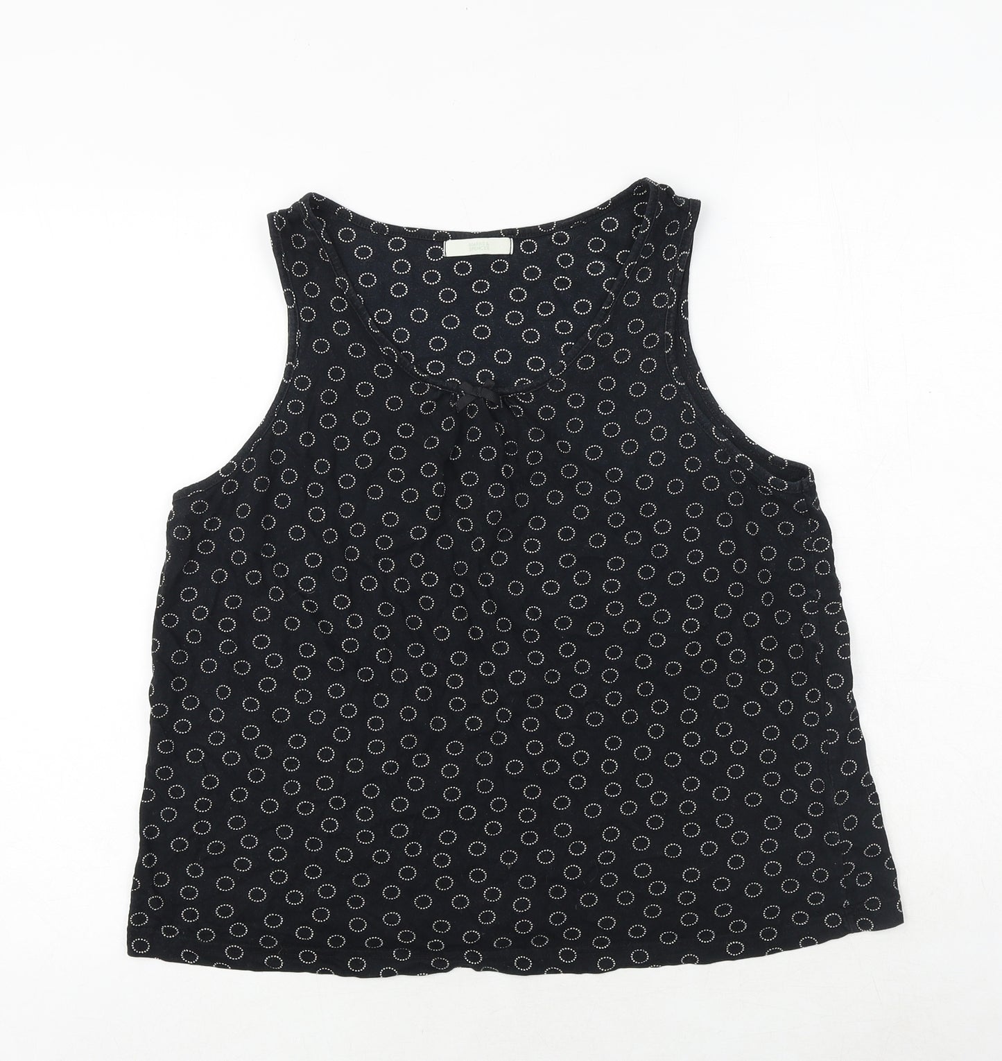 Marks and Spencer Womens Black Geometric 100% Cotton Basic Tank Size 16 Round Neck