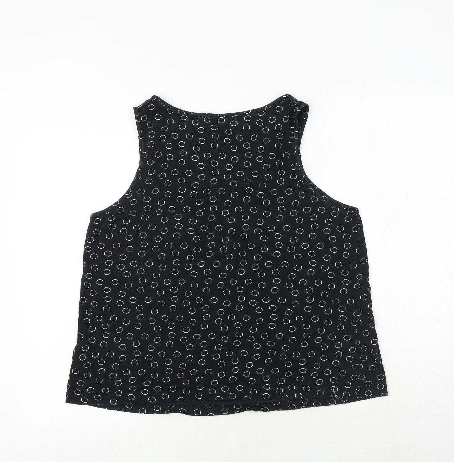 Marks and Spencer Womens Black Geometric 100% Cotton Basic Tank Size 16 Round Neck