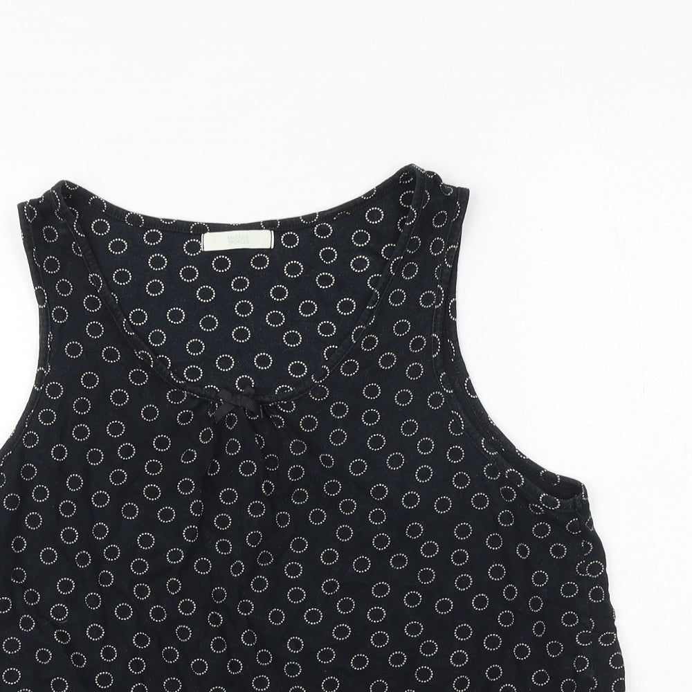 Marks and Spencer Womens Black Geometric 100% Cotton Basic Tank Size 16 Round Neck