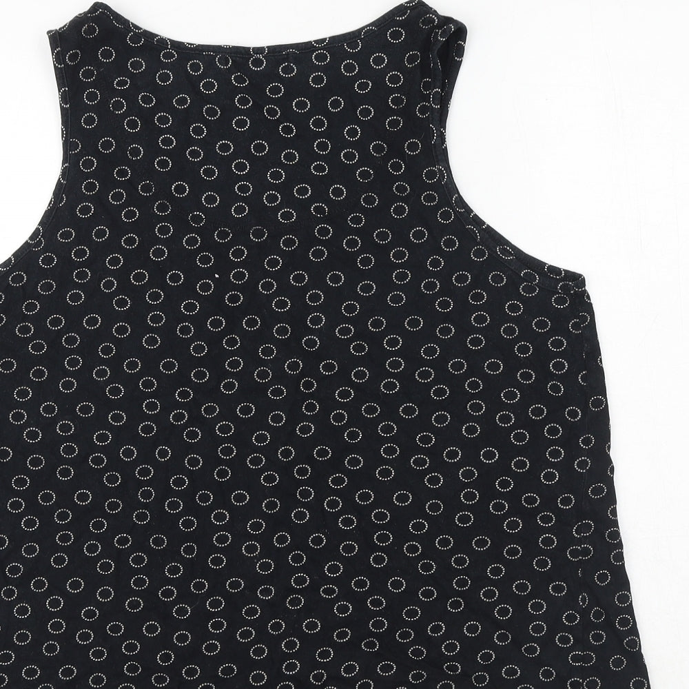 Marks and Spencer Womens Black Geometric 100% Cotton Basic Tank Size 16 Round Neck