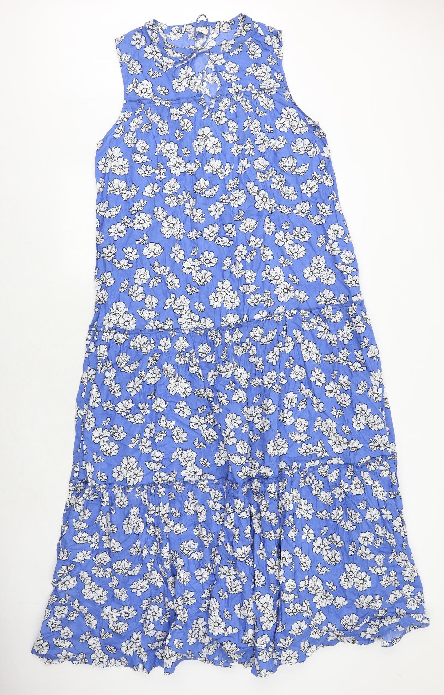Hush Womens Blue Floral 100% Cotton Maxi Size 16 Round Neck Tie