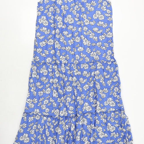 Hush Womens Blue Floral 100% Cotton Maxi Size 16 Round Neck Tie
