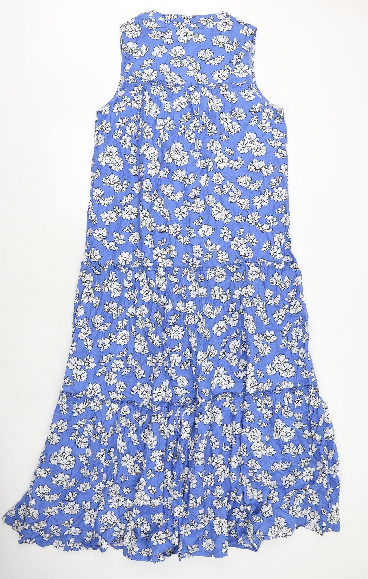 Hush Womens Blue Floral 100% Cotton Maxi Size 16 Round Neck Tie
